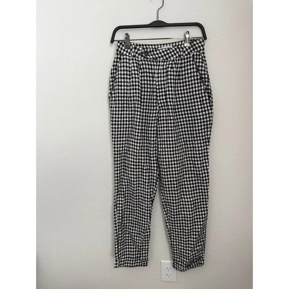 Reformation Women’s Classic Plaid Linen High Waisted‎ Trousers Sz 0